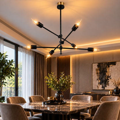 Modern 6-Light Black Chandelier F9  Industrial Minimalist Ceiling Light