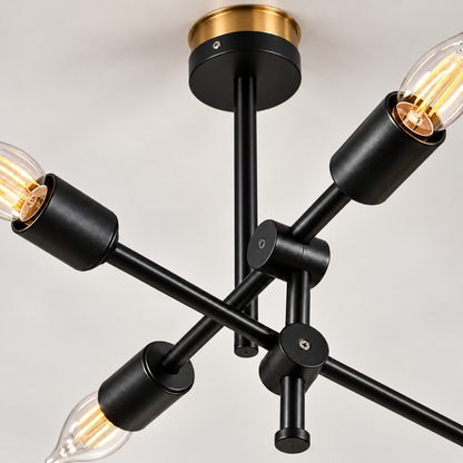 Modern 6-Light Black Chandelier F9  Industrial Minimalist Ceiling Light