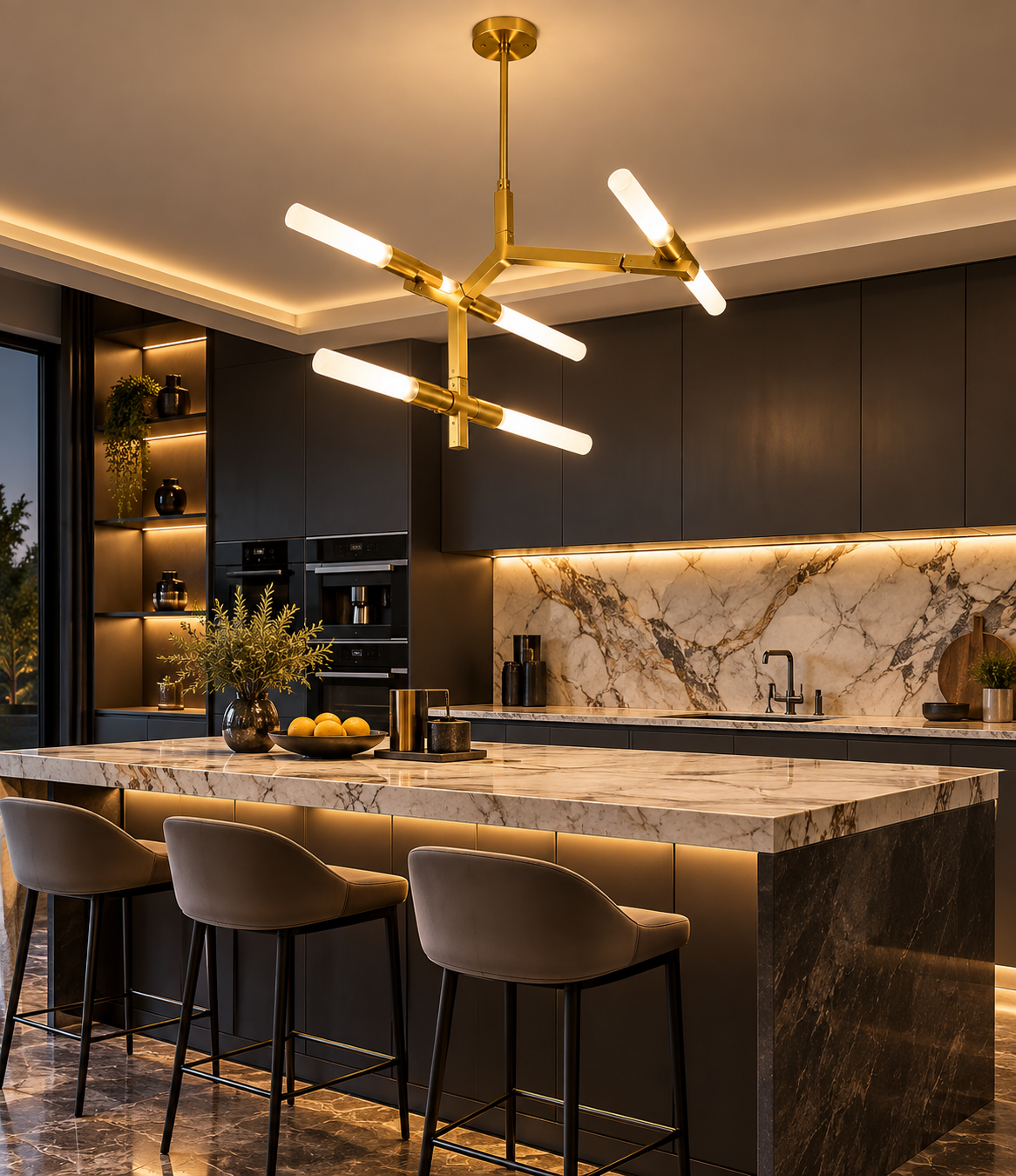 Modern 6 Lights Chandelier F10 Gold Metal & Acrylic LED Ceiling Light