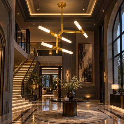 Modern 6 Lights Chandelier F10 Gold Metal & Acrylic LED Ceiling Light