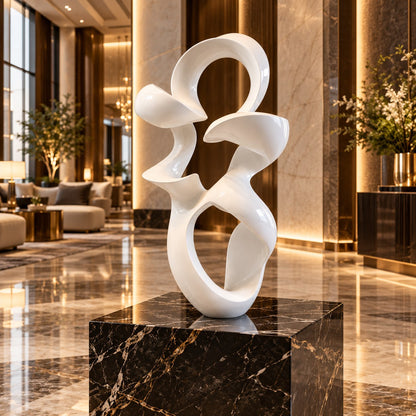 Modern Abstract Resin Sculpture D28 White High Gloss Artistic Decor Piece