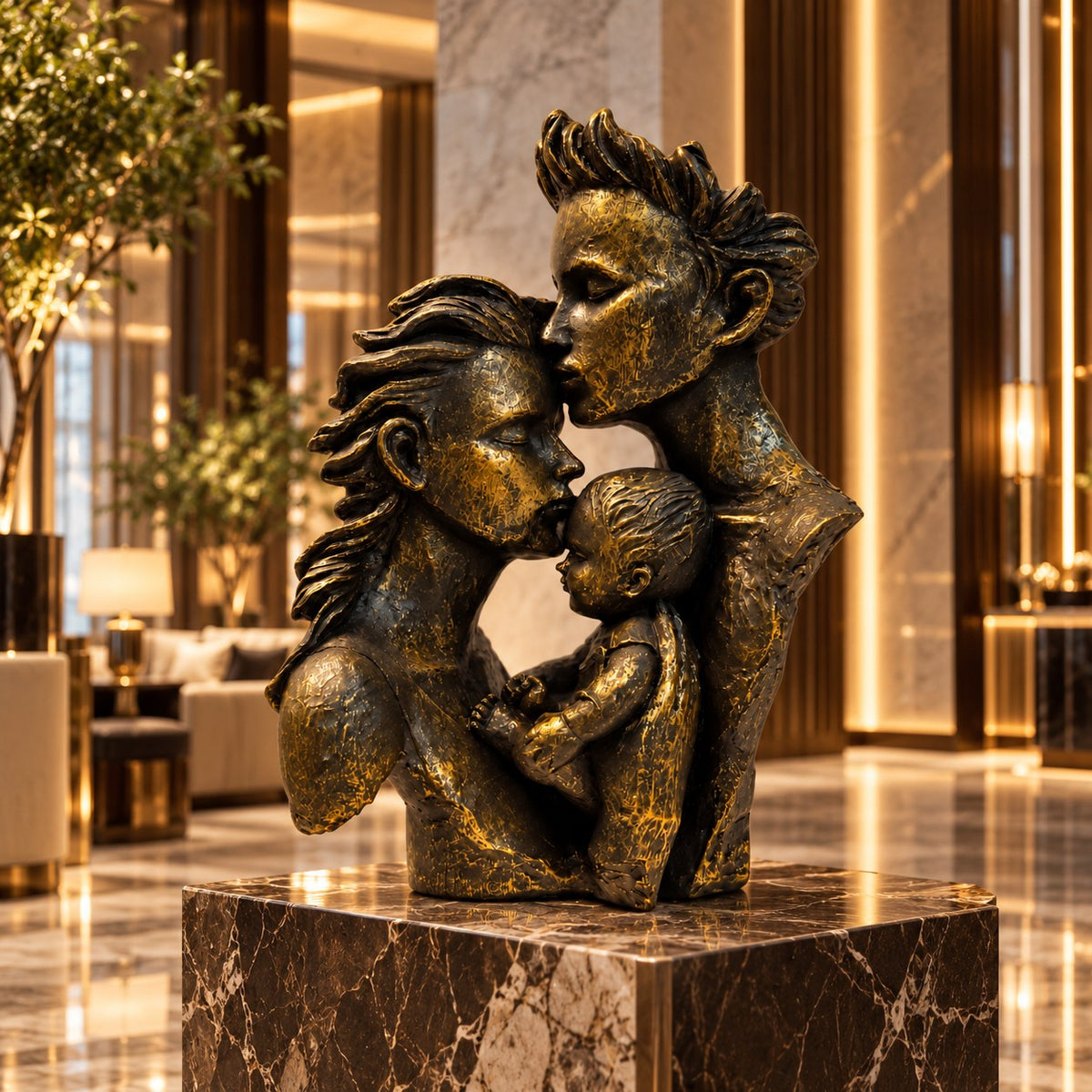 Family Love Resin Sculpture D25 Antique Bronze Finish | Modern Home Decor Showpiece