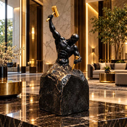 Strength & Achievement Resin Sculpture D22 Black & Gold Artistic Decor Piece