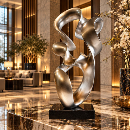 Modern Abstract Resin Sculpture D27 Silver Metallic Artistic Decor Piece