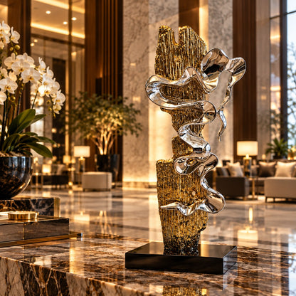 Exquisite Silver & Gold Wave Sculpture D1 Modern Home Decor