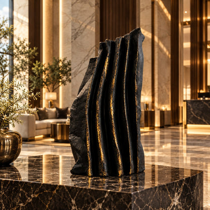 Modern Abstract Resin Sculpture D32 Black & Gold Artistic Decor Piece