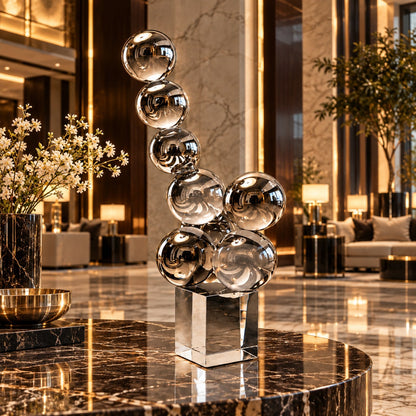 Contemporary Silver Sphere Sculpture D4 Modern Artistic Home Decor