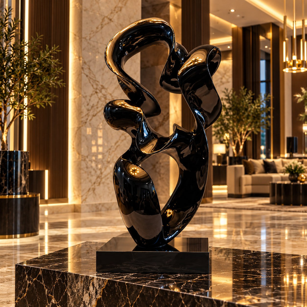 Modern Abstract Resin Sculpture D29 Black High Gloss Artistic Decor Piece
