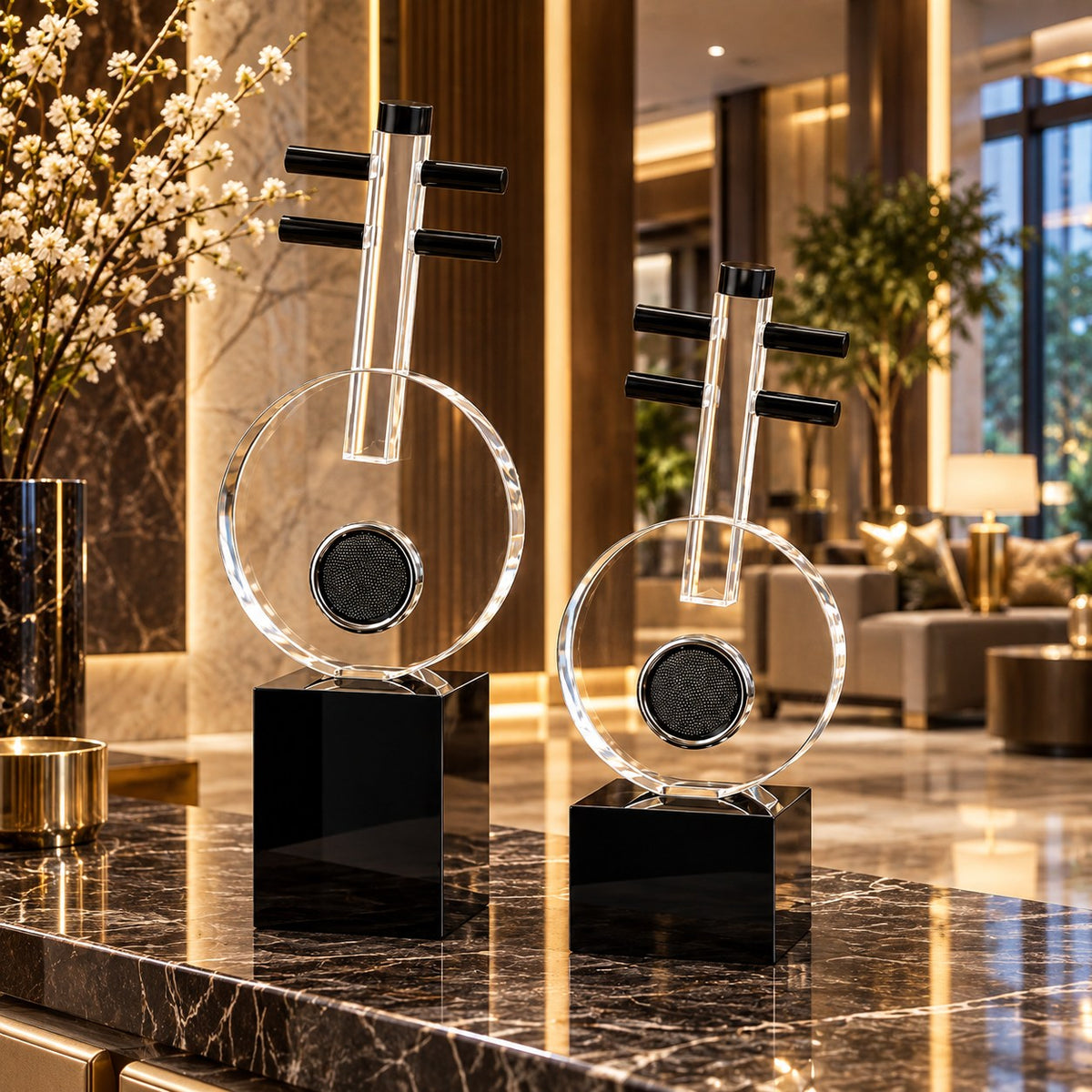 Modern Acrylic Abstract Sculpture Set of 2 D16 Black & Clear Decor