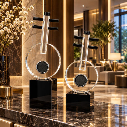 Modern Acrylic Abstract Sculpture Set of 2 D16 Black & Clear Decor