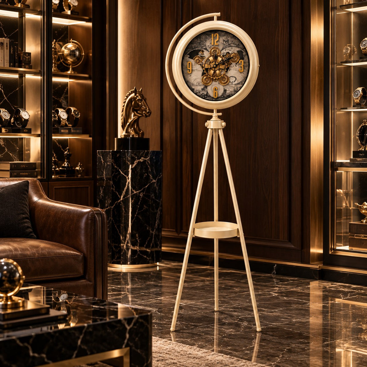 Cream Stand Clock D51 Modern Luxury Tripod Floor Clock