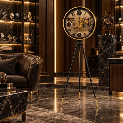 Stand Clock D50 Luxury Tripod Floor Clock with Gold & Black Finish