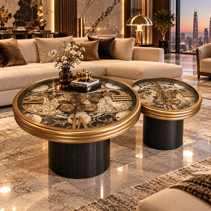 Set of 2 Luxury Clock Tables D43 Modern Round Side Tables