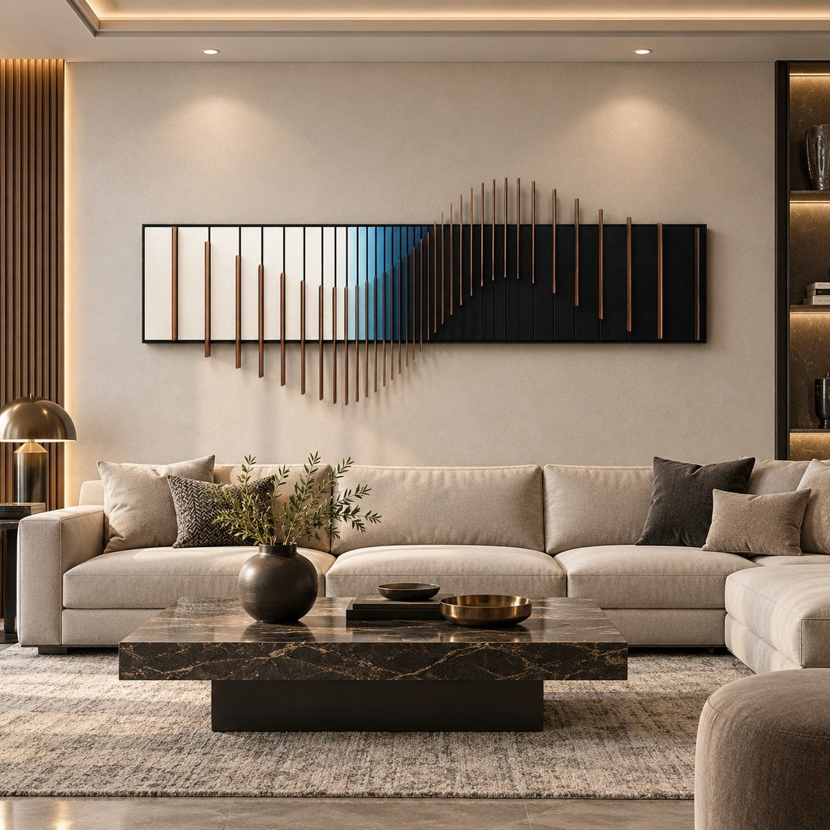 3D Wave Wall Art P16 – Handmade Black & White Wooden Sculpture