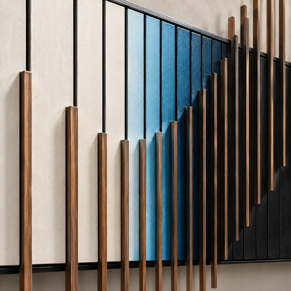 3D Wave Wall Art P16 – Handmade Black & White Wooden Sculpture