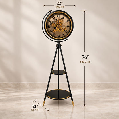 Tripod Stand Clock D52 Modern Luxury Floor Clock with Glass Shelves