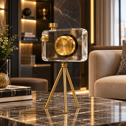 Modern Crystal Camera Decor D44 Premium Crystal & Metal Sculpture