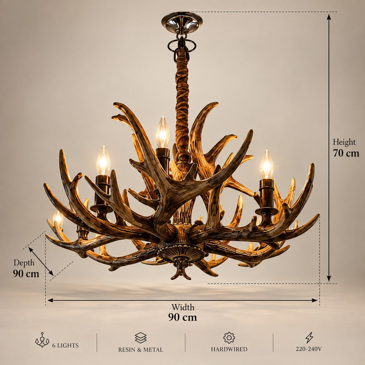 Premium Antler Chandelier F17 Antique Bronze Resin & Metal Decor
