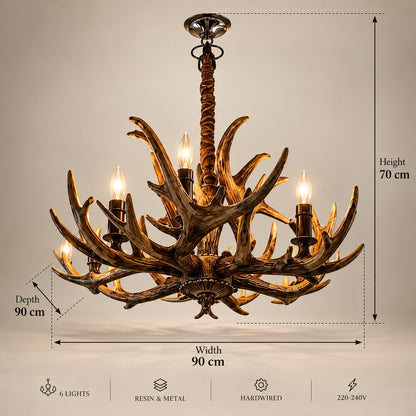 Premium Antler Chandelier F17 Antique Bronze Resin & Metal Decor