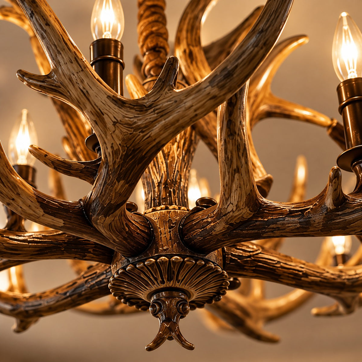 Premium Antler Chandelier F17 Antique Bronze Resin & Metal Decor