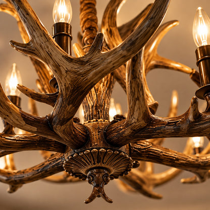 Premium Antler Chandelier F17 Antique Bronze Resin & Metal Decor