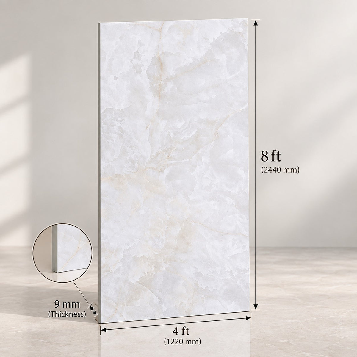 Premium White Onyx Sintered Stone Slab T4 – Luxury Natural Stone Finish | 4 FT × 8 FT