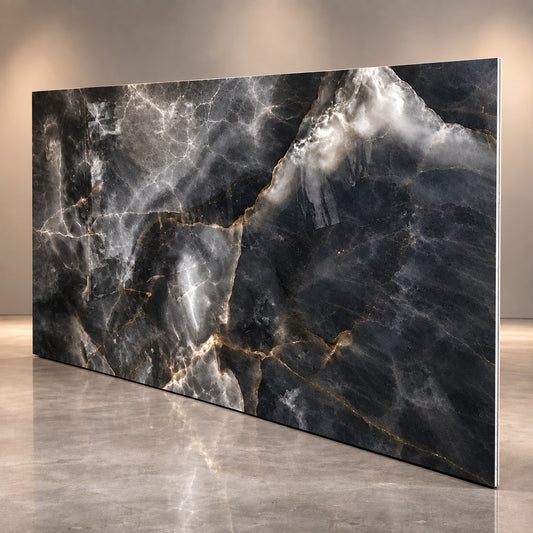 Premium Dark Grey Marble Sintered Stone Tiles T6 – Luxury Marble Finish | 4 FT × 8 FT