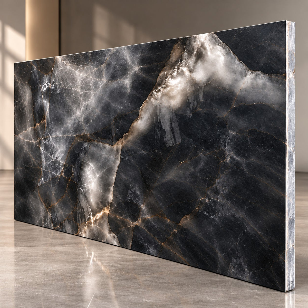 Premium Dark Grey Marble Sintered Stone Tiles T6 – Luxury Marble Finish | 4 FT × 8 FT