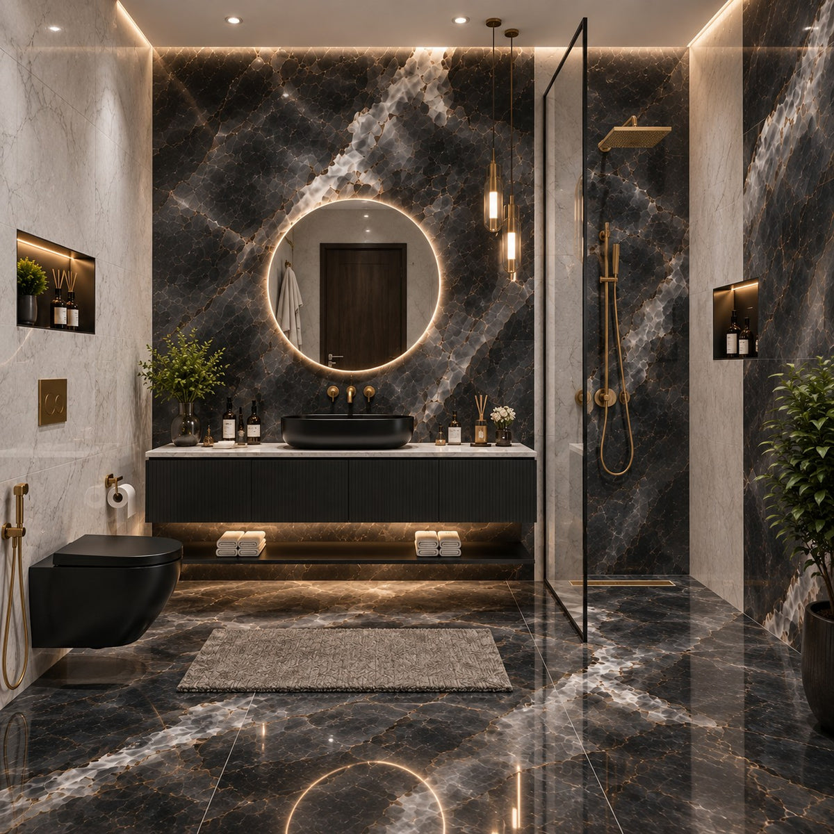 Premium Dark Grey Marble Sintered Stone Tiles T6 – Luxury Marble Finish | 4 FT × 8 FT