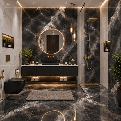 Premium Dark Grey Marble Sintered Stone Tiles T6 – Luxury Marble Finish | 4 FT × 8 FT